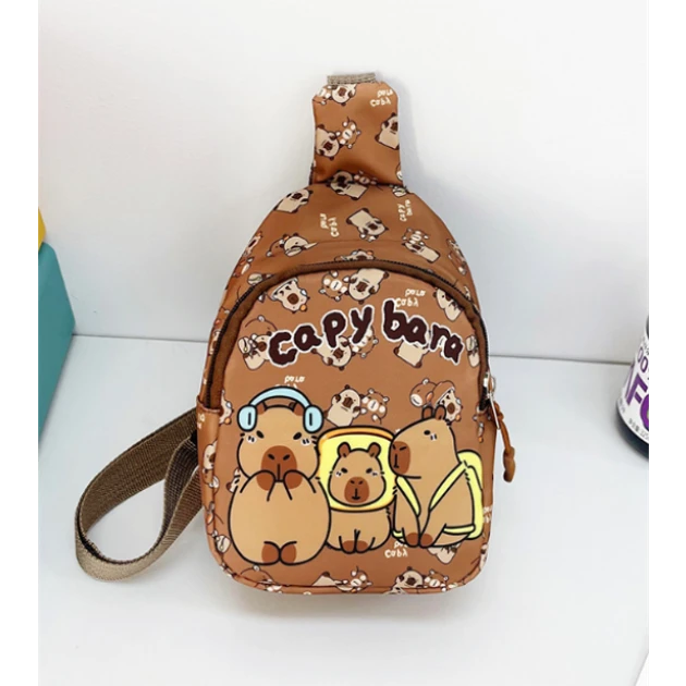 Сумка бананка Капібара Capybara через плече маленька для дівчинки для хлопчика коричнева тканинна, фото 1