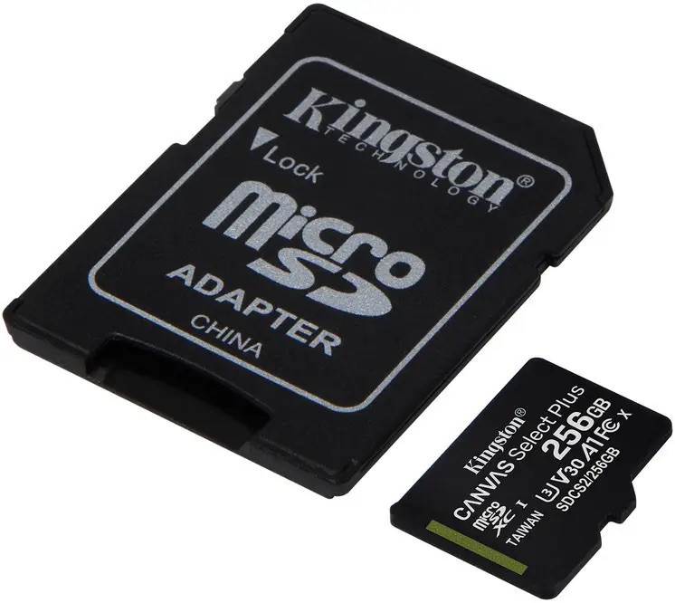 Картка пам'яті Kingston microSDXC Canvas Select Plus Class 10 UHS-I U1 V10 A1 + SD-адаптер 256 GB Full HD і 4K, фото 1