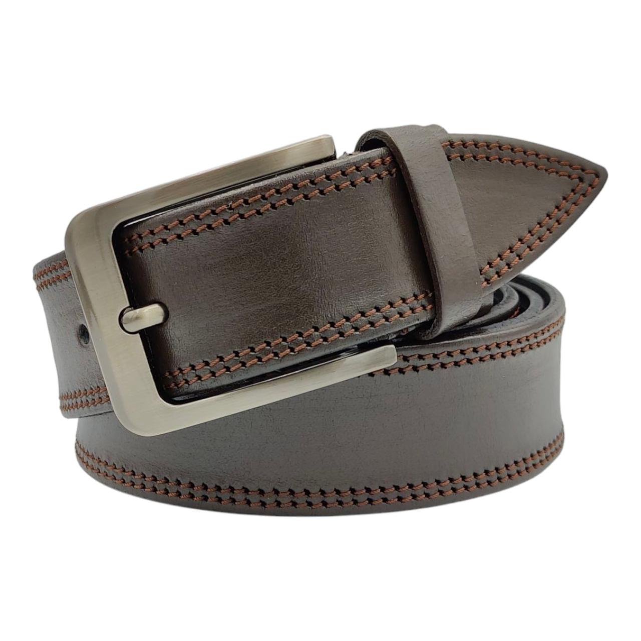 Ремінь чоловічий джинсовий шкіряний темно коричневий з кольоровою строчкою 40 мм - купити оптом в Одесі