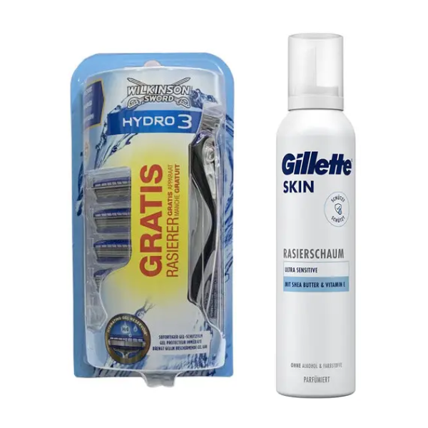 Станок для гоління Wilkinson Hydro 3 (5 картриджів) + Gillette Skin Ultra Sensitive Піна для гоління