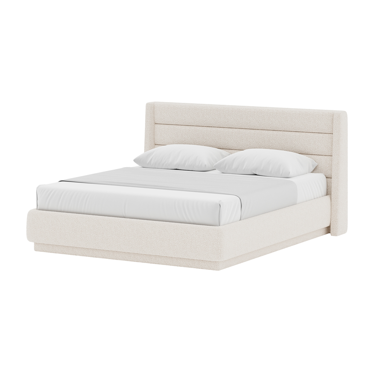 Ліжко м'яке двоспальне MeBelle CALM 160x200 з підйомним механізмом (опція), рогожка, букле, білий молочний