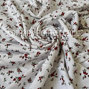 Тканина Штапель принт На білі квіти