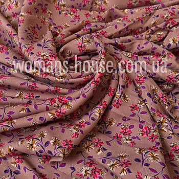 Тканина Штапель принт Квіти на каву з молоком