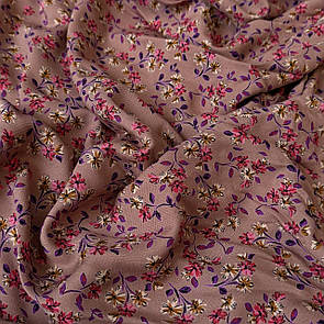 Штапель принтований Квіти на каву з молоком