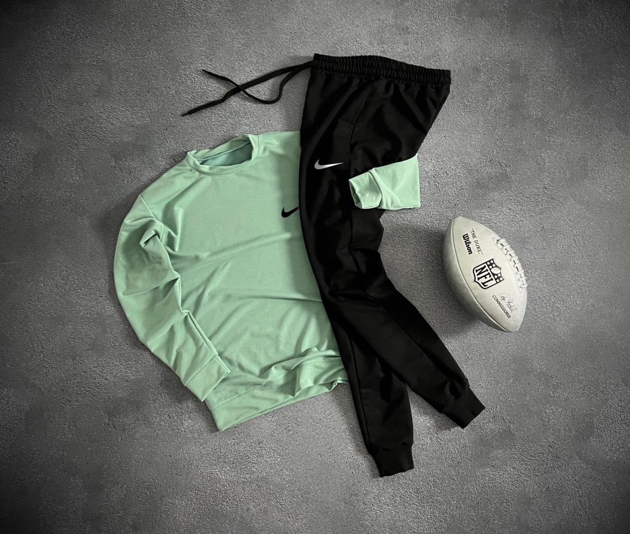 Сортивний костюм чоловічий Nike кофта і штани весняний осінній літній найк фісташковий-чорний