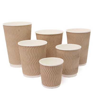 Стакан Гофрований “U” (Ripple) 250мл ЄВРО - Бурий (25шт.), 20уп./ящ. (кр-80), фото 2