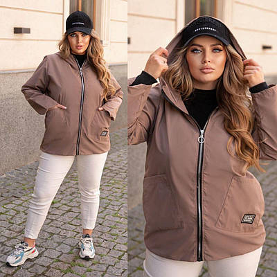 Жіноча ветровка плащівка на підкладці весна осінь демісезонна з капюшоном на блискавці великого розміру