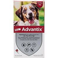 Краплі для собак 10-25 кг проти бліх і кліщів Bayer Elanco Advantix (Байєр Адвантис) 4 піпетки по 2.5 мл