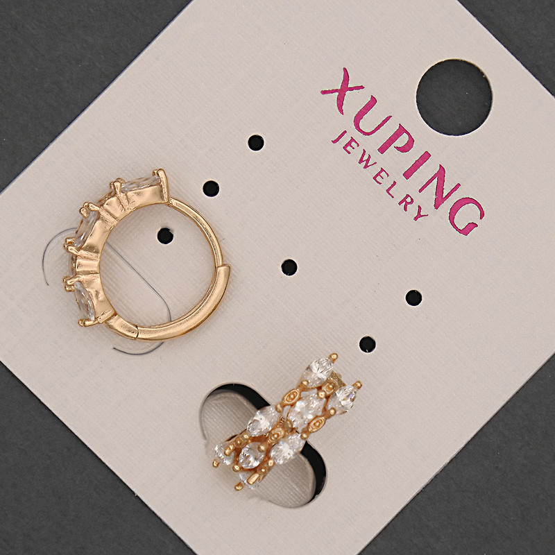 Сережки Xuping кільця з білими стразами d-5мм+- L-15мм+- Позолота 18К