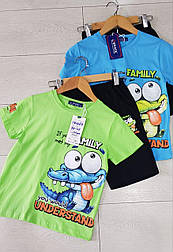 Трикотажний комплект для хлопчика шорти та футболка з драконами в розмірах 98-116