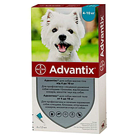 Краплі для собак 4-10 кг проти бліх і кліщів Bayer Elanco Advantix (Байєр Адвантис) 4 піпетки по 1 мл