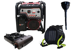 Бензиновий генератор EF Power YH6500S-IV + газова плитка Orcamp CK-505 + електричний обігрівач Gardyer HE2000