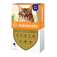 Краплі від бліх, кліщів, гельмінтів для котів і тхорів Bayer Elanco Advocate (Байєр Адвокат) 4-8 кг 3 піпетки