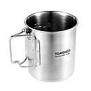 Туристичний казанок з нержавіючої сталі Tomshoo 750 мл з кришкою та складними ручками кружка з підвісом над багаттям, фото 6