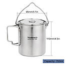 Туристичний казанок з нержавіючої сталі Tomshoo 750 мл з кришкою та складними ручками кружка з підвісом над багаттям, фото 8