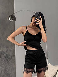 Жіноча піжама привабливий жіночий одяг для дому майка шорти шовк Армані на подарунок комплект двійка Чорний, 46/48