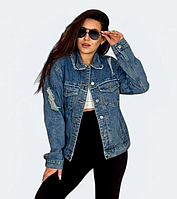 Куртка жіноча джинсовка джинсова синя блакитна рванка