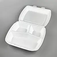 Ланч-бокс зі спіненого полістиролу  390х242х74 мм білий на 3 відділи