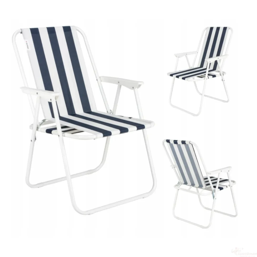 Портативний туристичний стілець зі спинкою чорний смугастий з підлокітниками до 100 кг.