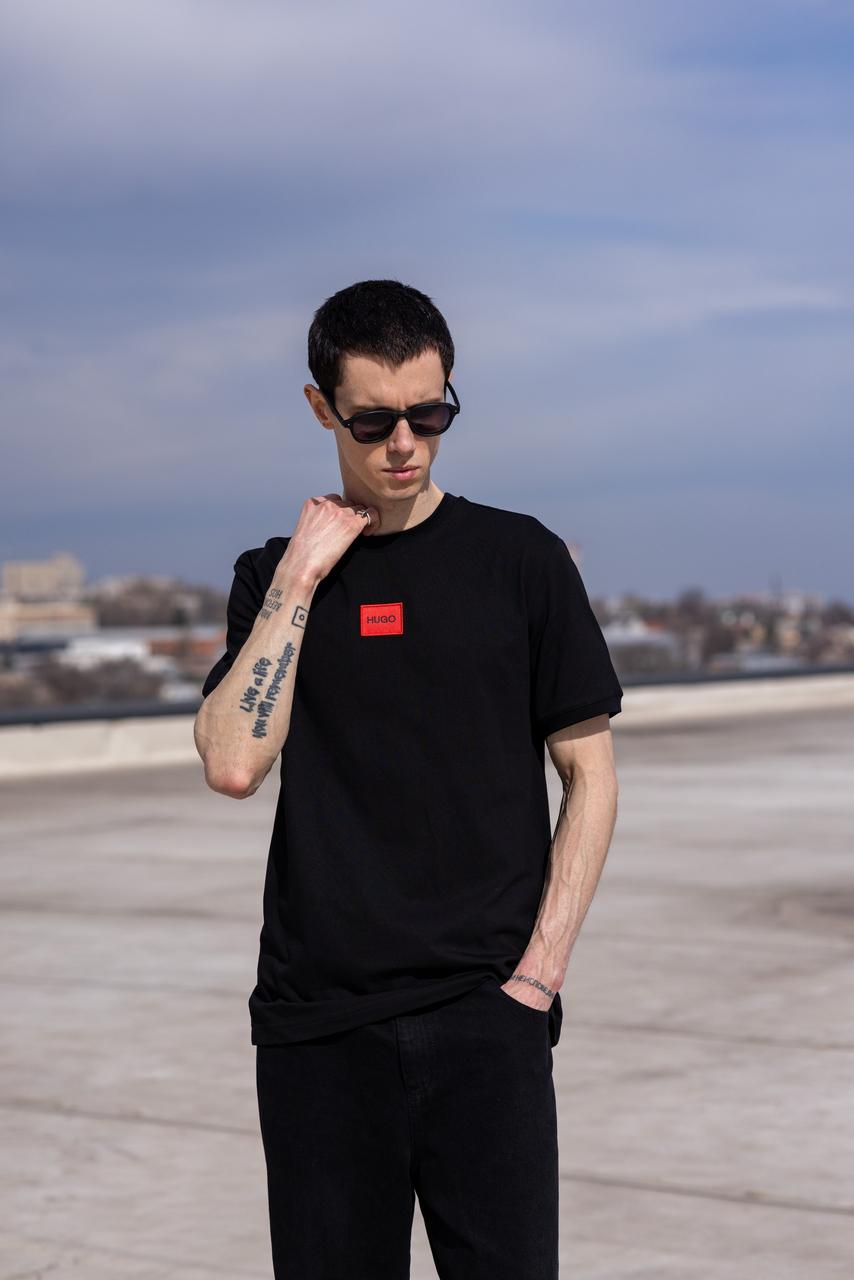 Чоловіча футболка Hugo Boss чорна бавовняна Хьюго Босс, фото 1