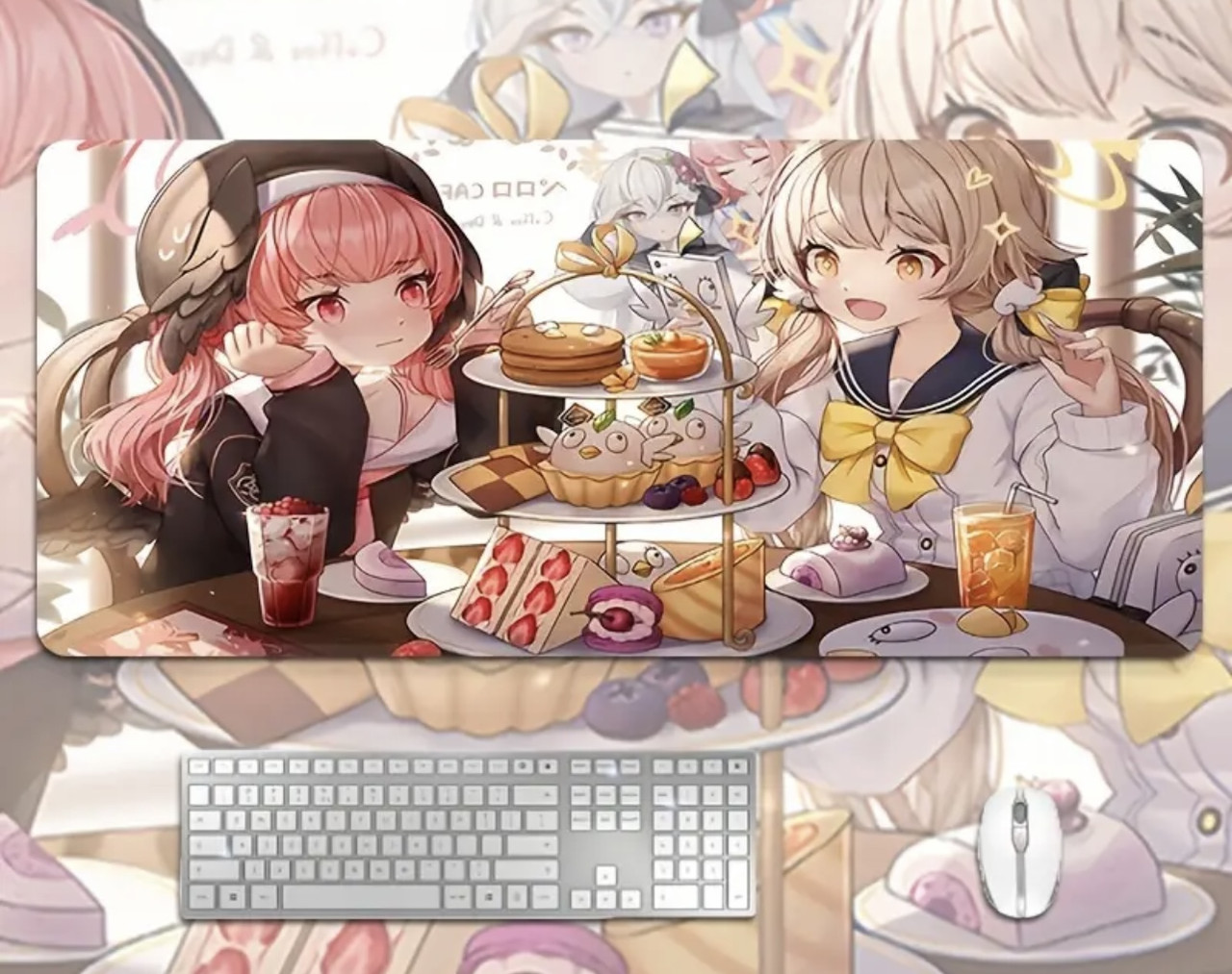 Килимок для миші з дизайном дівчат аніме із тістечками, розмір 60/30, фото 1