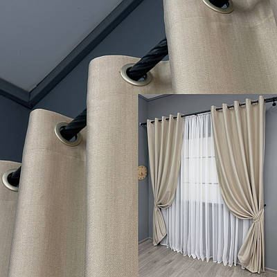 Комплект (2шт. 1,5х2,5м.) штор на люверсах, Шеніл однотонний (блекаут). Колір бежевий. Код 1691ш 37-0241