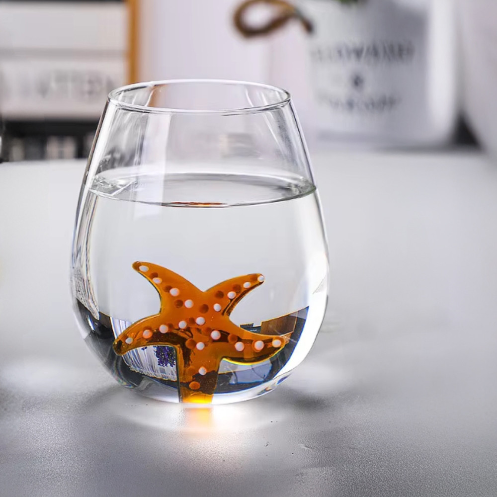 Набір із 4 склянок скляних "Морська зірка" з декоративною фігуркою зірки всередині 280 мл, фото 1