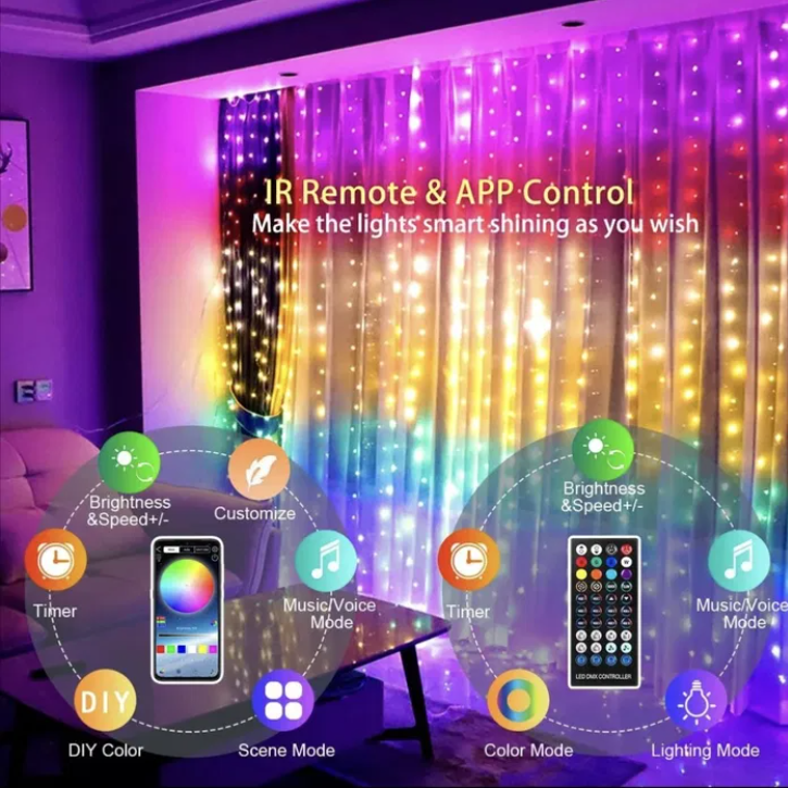 Світлодіодна Smart гірлянда штора 3х3 метри 300 Led Lights, WiFi + Bluetooth, IP44