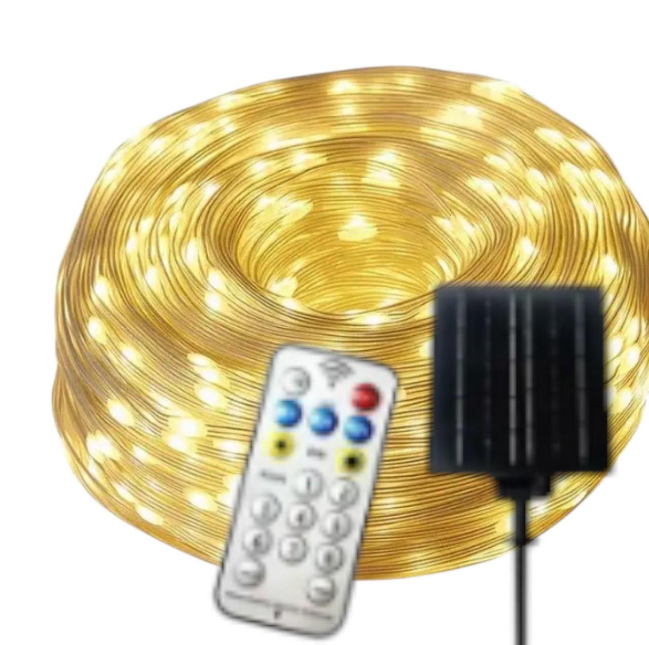 Вулична гірлянда великі краплі роси 30м. 300led теплий колір на сонячній батареї з пультом дистанційного