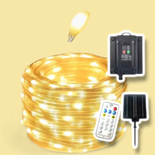Вулична гірлянда великі краплі роси 50м. 500led теплий колір на сонячній батареї з пультом дистанційного