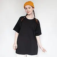 Чорна оверсайз футболка 100% бавовна довга футболка кежуал стиль повсякденна футболка прямого унісекс крою футболка без швів S