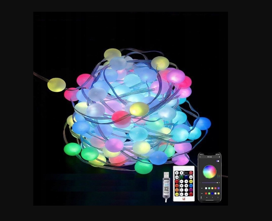 Гірлянда Розумна світлодіодна музична 100LED 10 метром кульки Multi RGB різнокольорові USB керування від