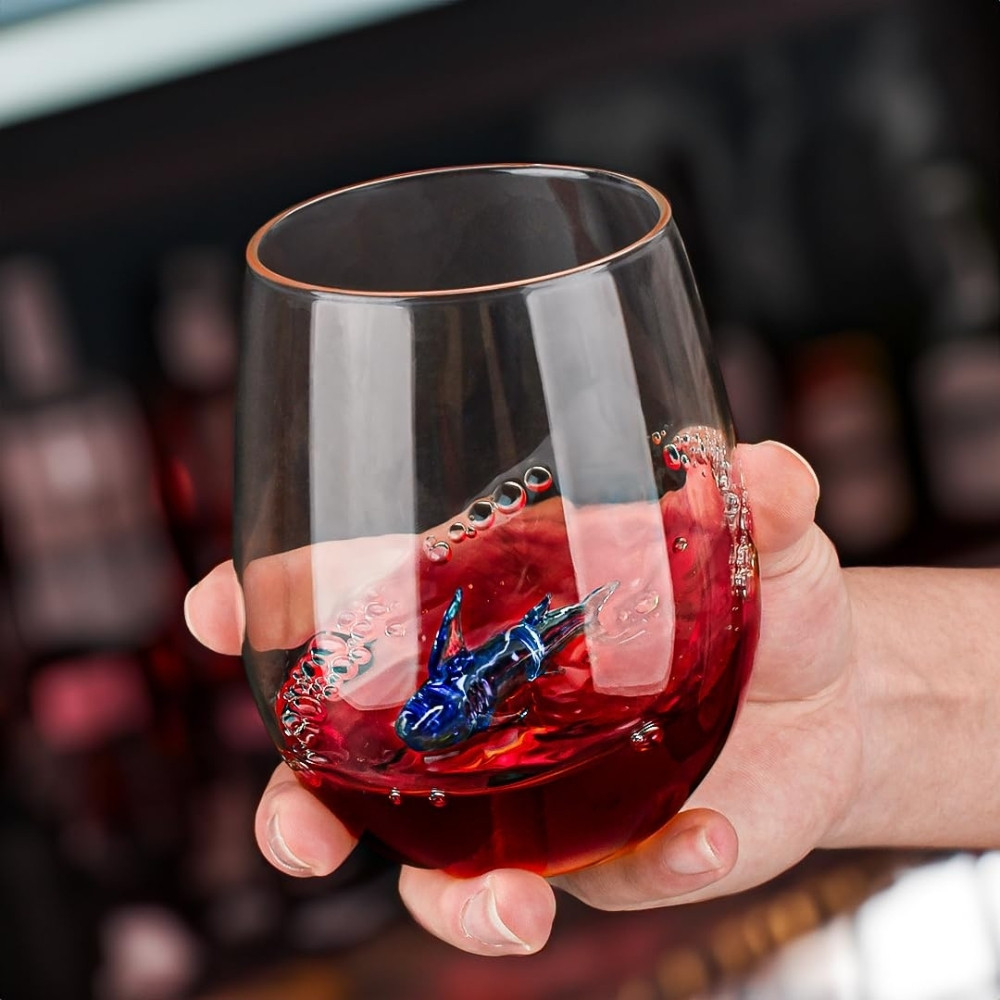 Набір із 4 склянок скляних "Акула" з декоративною фігуркою акули всередині 280 мл, фото 1