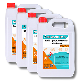 Антисептик для рук 75% спирта 5 л (комплект 4 шт)