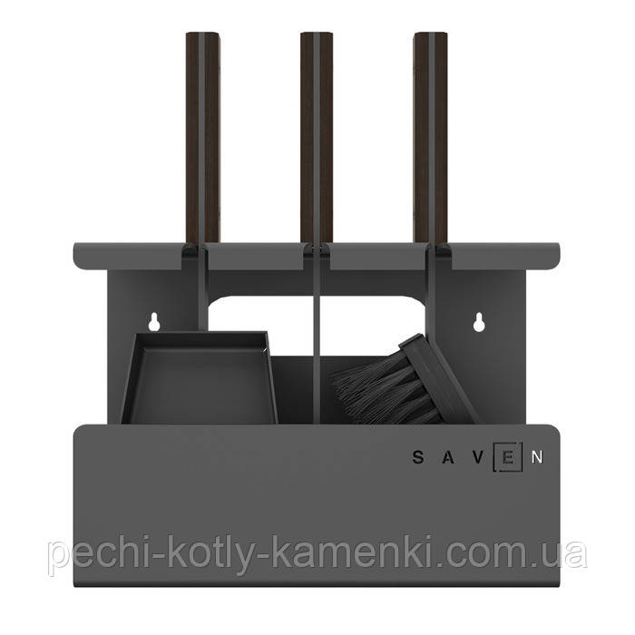 Набір для чистки каміну 28х33х10 см SAVEN Set 1 S black: совок, кочерга, щітка (на стіну/на підлогу)