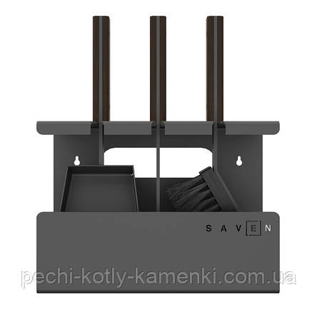 Набір для чистки каміну 28х33х10 см SAVEN Set 1 S black: совок, кочерга, щітка (на стіну/на підлогу), фото 1
