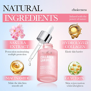 Сироватка для обличчя з екстрактом сакури Sadoer Collagen Sakura Elastik Moist Hydrate Serum, 30 мл., фото 2