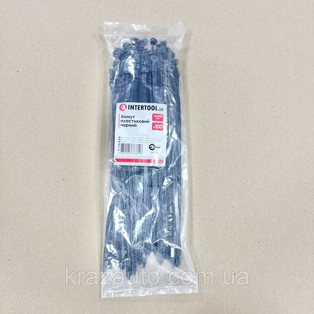 Хомут пластиковий 7,6*350 мм (100 шт./пач.), чорний INTERTOOL TC-7636, фото 1