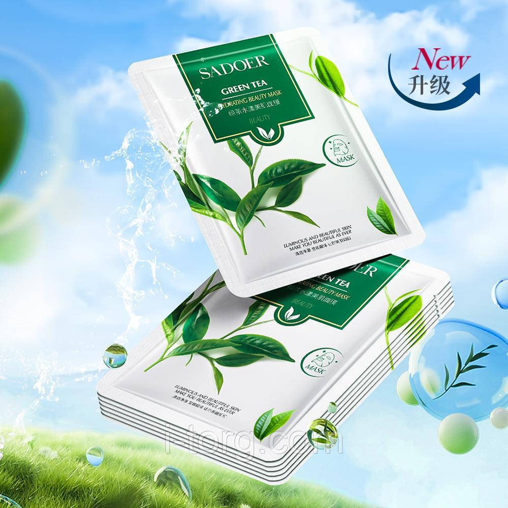 Зволожуюча тканинна маска для обличчя із зеленим чаєм SADOER,25 г.
