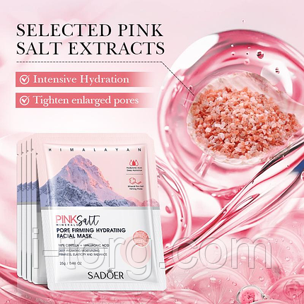 Тканинна маска, що очищає і звужує пори SADOER Himalayan Pink Salt Pore Firming Hydrating Facial Mask, 25 г., фото 2