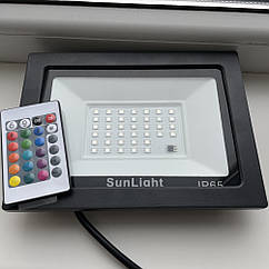 Світлодіодний вуличний різнокольоровий прожектор 50Вт RGB IP65, з пультом Sunlight БЕЗ МЕРЕХТІНЬ