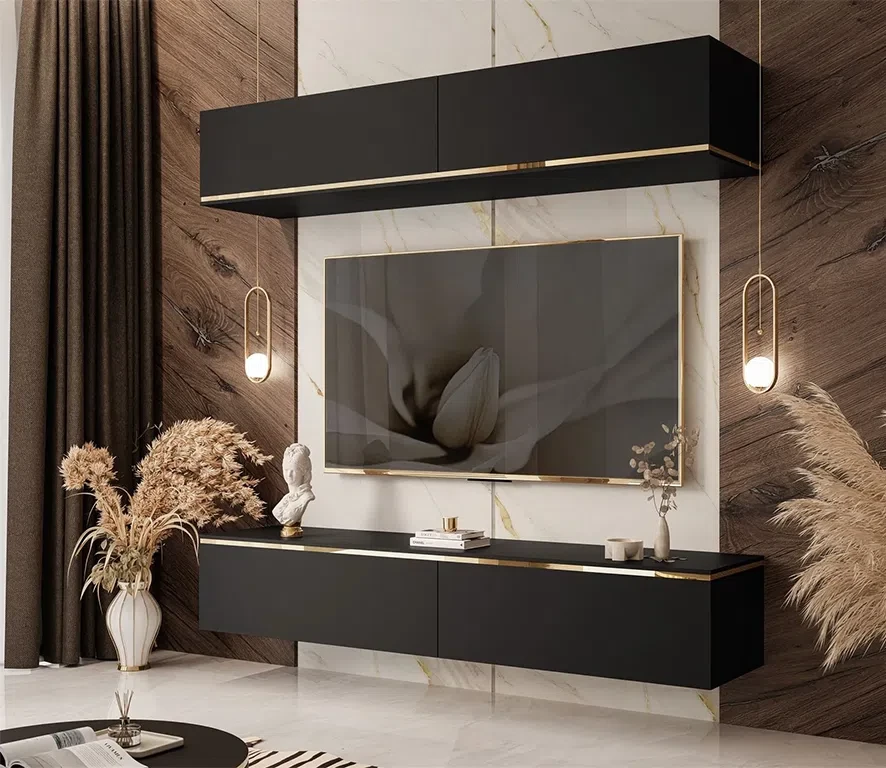 Меблева стінка навісна Aurora (чорний/золотий), фото 1