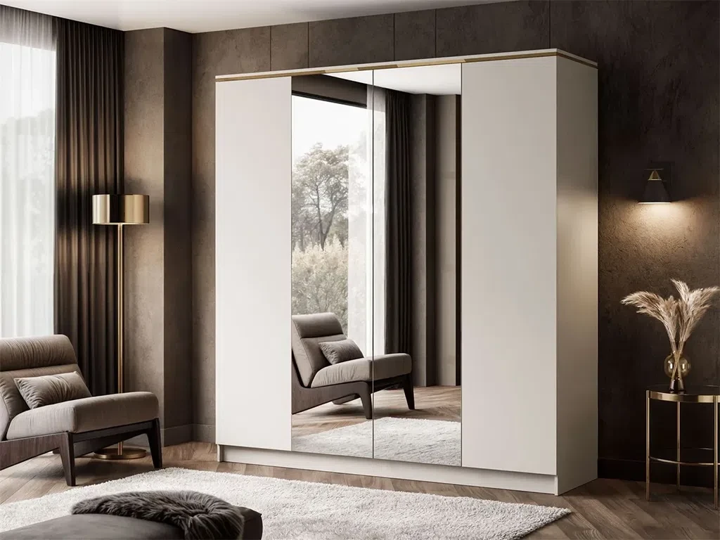 Шафа з дзеркалом без ручок Aurora 4D (кашемір/золотий), фото 1