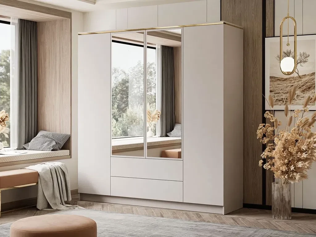 Гардеробна шафа з дзеркалом Aurora 4D2S (кашемір/золотий), фото 1