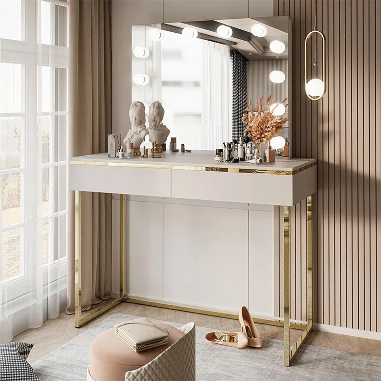 Туалетний столик на каркасі Aurora Gold Elite (кашемір/золотий), фото 1