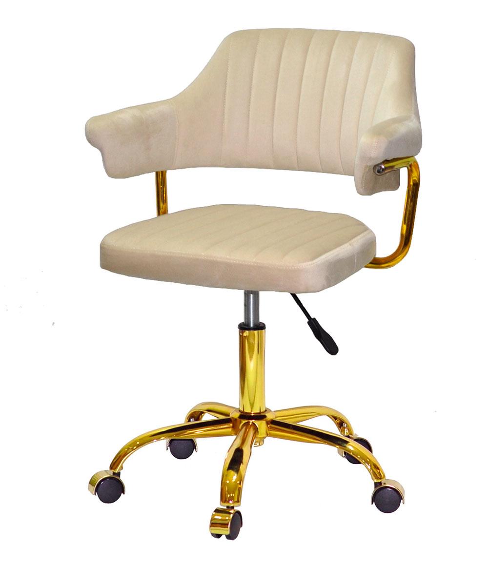 Крісло Jeff GD-Office велюр бежевий B-1032 на золотій опорі-хрестовині з колесами, регулювання висоти сидіння, фото 1