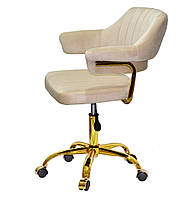 Крісло Jeff GD-Office велюр бежевий B-1032 на золотій опорі-хрестовині з колесами, регулювання висоти сидіння, фото 2