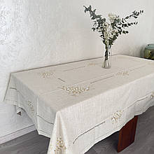 Сіра лляна скатертина машинної вишивки розміри в наявності