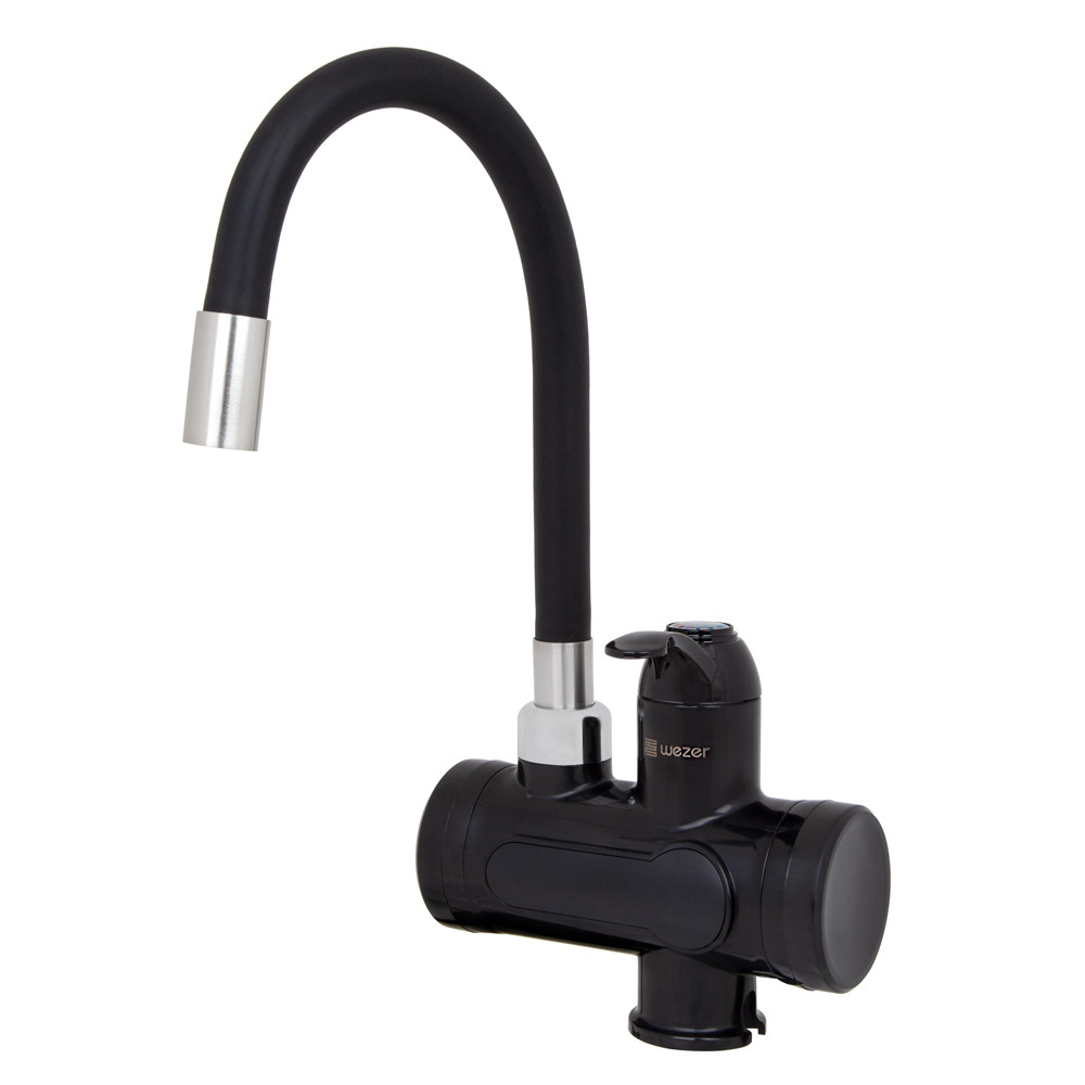 Проточний водонагрівач WEZER SDR-G15T-Black для кухні, гнучкий вилив, датчик темп., 3,0 кВт, чорний, фото 1