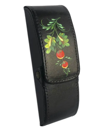 Футляр для окулярів з ручним розписом "Петриківський розпис" універсальний з натуральної шкіри, фото 1